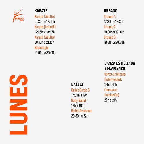 Horarios de Mares Danza los lunes