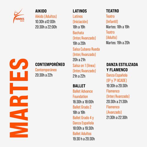 Horarios de Mares Danza los martes