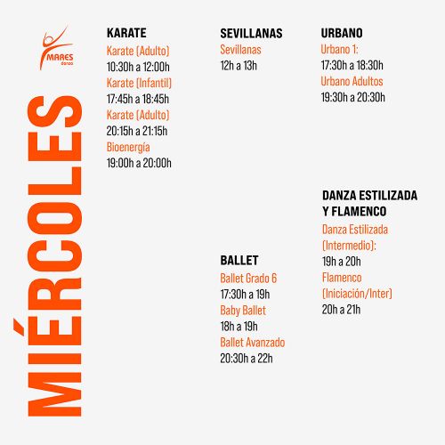 Horarios de Mares Danza los miércoles